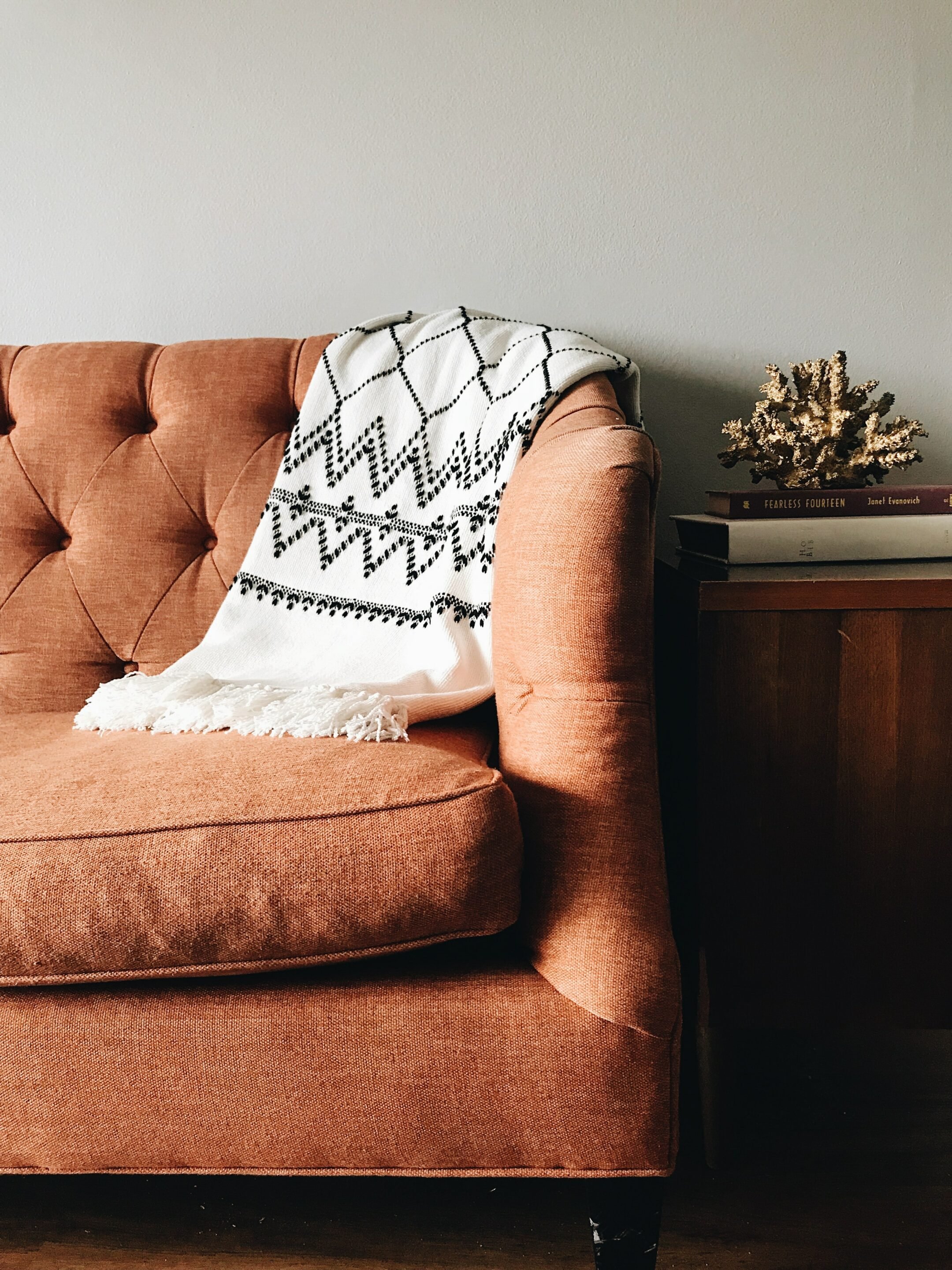 cozy couch with blanket